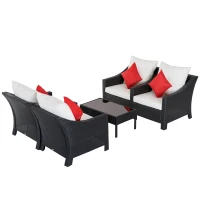 Outsunny 4 Piece Outdoor Patio Rattan Wicker Loveseat and Chair Set(m-7)