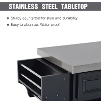 HomCom Modern Kitchen Rolling Island Cart Storage Cabinet with Stainless Steel Top - Black(m-6)