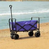 Aosom Utility Folding Wagon Big Wheels Compact Outdoor Garden Cart with Steel Structure for Shopping, Fishing, Gardening, Camping, Beach - Purple(m-3)