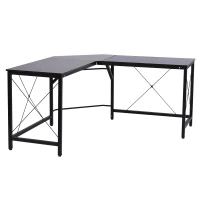 HOMCOM Wood Metal Modern L Shaped Corner Computer Desk - Black(m-5)