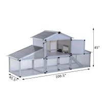 Pawhut 100” Plastic Backyard Chicken Coop Kit with Nesting Box and Outdoor Run(m-4)