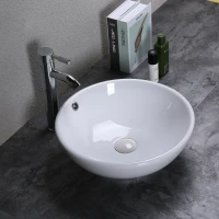 Kleankin 16.5"D Round Above Counter Vessel Sink Porcelain Ceramic Bathroom Vanity Sink Art Basin - Glossy White(m-3)