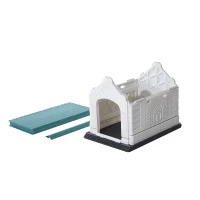 Pawhut 35"L x 27"W x 27"H Plastic Snap Together Outdoor Dog House - Green/White/Black(m-7)