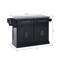 HomCom Modern Kitchen Rolling Island Cart Storage Cabinet with Stainless Steel Top - Black(m-3)