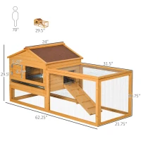 PawHut 62" Large Rabbit Hutch Outdoor Log Cabin Rabbit Cage Small Animal House with Run and Ramp(m-3)
