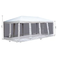 Outsunny 10' x 20' Pop Up Canopy Tent with Netting, Heavy Duty Large Party Tent, Instant Sun Shelter, with Carry Bag, for Backyard Garden Patio, Beige(m-6)