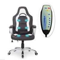 HomCom Race Car Style PU Leather Heated Massaging Office Chair - Black and White(m-2)