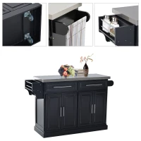 HomCom Modern Kitchen Rolling Island Cart Storage Cabinet with Stainless Steel Top - Black(m-5)