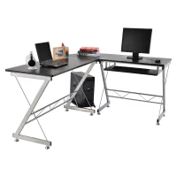 HomCom 67” Wooden L-Shaped Corner Computer Desk With Keyboard Tray - Black(m-2)