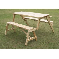 Outsunny 2-In-1 Wooden Convertible Picnic Table Garden Bench with Umbrella Hole(m-3)