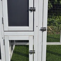 PawHut 32" Luxury Large Wooden Outdoor Open Covered Chicken Coop House with Run and Nesting Box - Gray and White(m-10)