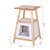 PawHut 24” Modern Wood Cat House and Side Table with Storage Shelf(m-3)