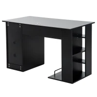 HomCom 47" Compact Wooden Modern Home Office Desk with Storage Shelves and Cabinet - Black(m-5)