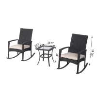 Outsunny 3 Piece Outdoor PE Rattan Wicker Rocking Chair and Tea Table Set - Dark Grey/ Cream(m-4)