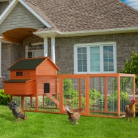 PawHut Large Outdoor Lockable Chicken Coop Solid Wood Deluxe Bunny Hen Hutch Kit with Nesting Box and Run(m-1)