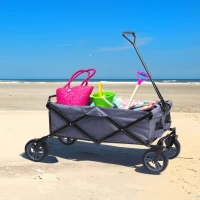 Garden Utility Cart Aosom Beach Wagon Cart Heavy Duty Collapsible All Terrain Beach Cart 265lbs Capacity Grey(m-3)