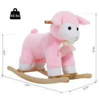 Qaba Lamb Rocking Horse Sheep Stuffed Animal Ride On Rocker for Kids / Nursery - Wooden Plush - Pink(m-3)