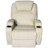 HomCom Faux Leather Heated Massage Recliner Chair with Remote - Cream White(m-1)