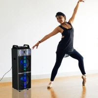 HomCom 37" Portable Remote Control Indoor Outdoor Bluetooth Capable Dual Speaker Stereo with Wheels(m-4)