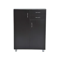 HomCom Wooden Two Door Shoe Shelf Storage Organizer With Drawers - Dark Coffee(m-2)