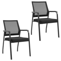 Vinsetto Set of 2 Stackable Waiting Room Chairs Ergonomic Curved Mesh Backrest Leisure Chair with Armrest(m-1)