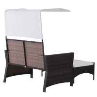Outsunny 2 Piece Rattan Wicker Outdoor Loveseat with Sunshade Canopy and Nesting Ottoman Footrest - Brown(m-4)