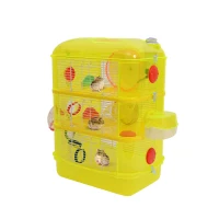 Open Box Pawhut 3 Story Happy Hamster Habitat Pet Critter Cage (Yellow)(m-1)