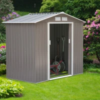 Outsunny 7' x 4' Outdoor Metal Garden Storage Shed with Sloped Roof - Gray/White(m-1)