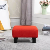 HOMCOM Ottoman Foot Rest, Small Foot Stool with Linen Fabric Upholstery and Plastic Legs, Cube Ottoman for Living Room, Red(m-2)