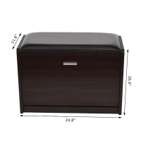 HomCom Compact Wooden Cube Ottoman 9 Pair Shoe Rack Storage Bench - Dark Brown Wood Grain(m-4)