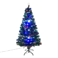 Open Box HomCom 4' Artificial Pre-Lit Fiber Optic LED Light-Up Christmas Tree with 8 Light Settings and Stand - Green(m-1)