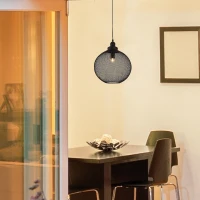 HomCom Retro Industrial Hanging Steel Globe Mesh Light Fixture Pendant - Black(m-1)