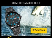 SENORS Mens Sports Watches Japan Movement Genuine Leather Band Three Quartz Movement Man Clocks Waterproof--black leather strap and blue dial plate(m-8)