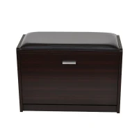 HomCom Compact Wooden Cube Ottoman 9 Pair Shoe Rack Storage Bench - Dark Brown Wood Grain(m-2)