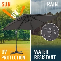 Outsunny 8ft x 8ft Square Offset 360 Cantilever Market Patio Umbrella with Cross Base Gray(m-3)