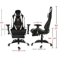 Ficmax Large Size Executive Racing Style Computer Gaming Chair with Lumbar Massage Support and Retractible Footrest - White/Black(m-3)