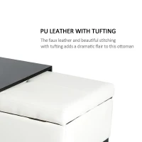 HomCom 42” Rectangular Faux Leather Storage Ottoman Bench with Tray - Cream White(m-7)