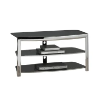 Monarch 42" Modern 3-Tier Black Tempered Glass Shelf Chrome Accent TV Stand(m-1)