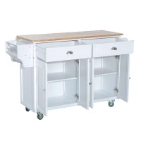 HomCom Kitchen Rolling Island Cart with Drawers Wood Top Drop-Leaf Table Cart on Wheels - White(m-9)