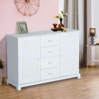 HomCom 47" Contemporary Craftsman Style Bathroom Cabinet Buffet Sideboard Countertop Tower with Drawers and Shutters - White(m-4)