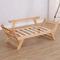 Open Box HomCom Single Person 3 Position Convertible Couch Chaise Lounger Sofa Bed - Natural Wood/Dark Blue(m-7)