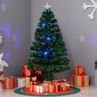 Open Box HomCom 4' Artificial Pre-Lit Fiber Optic LED Light-Up Christmas Tree with 8 Light Settings and Stand - Green(m-4)