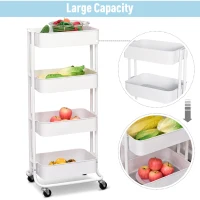 HOMCOM 4-tier Rolling Metal Kitchen Utility Cart Trolley with Storage - White(m-4)