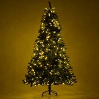 HOMCOM 9' PVC Pre Lit Artificial Christmas Tree with Metal Stand  900 Warm White LED  2028 Tips  Green(m-6)