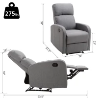 HomCom Linen Fabric Manual Recliner Lounger Chair  with Footrest - Grey(m-3)