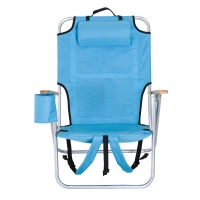 Outsunny Aluminum Outdoor Folding Reclining Camping Chair Backpack Portable Picnic Seat w/ Headrest And Cup Holder - Blue(m-7)