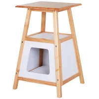 PawHut 24” Modern Wood Cat House and Side Table with Storage Shelf(m-1)