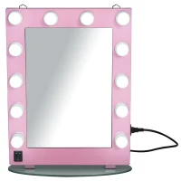 HOMCOM 20" x 26" Aluminum Alloy 26” Dimmable Illuminated Hollywood Style Vanity Mirror Mounted Home with 12 LED Bulbs - Pink(m-2)