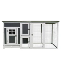 PawHut 32" Luxury Large Wooden Outdoor Open Covered Chicken Coop House with Run and Nesting Box - Gray and White(m-8)