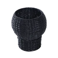 Pawhut 21" Hooded Rattan Wicker Elevated Cat Bed - Black/Beige(m-5)